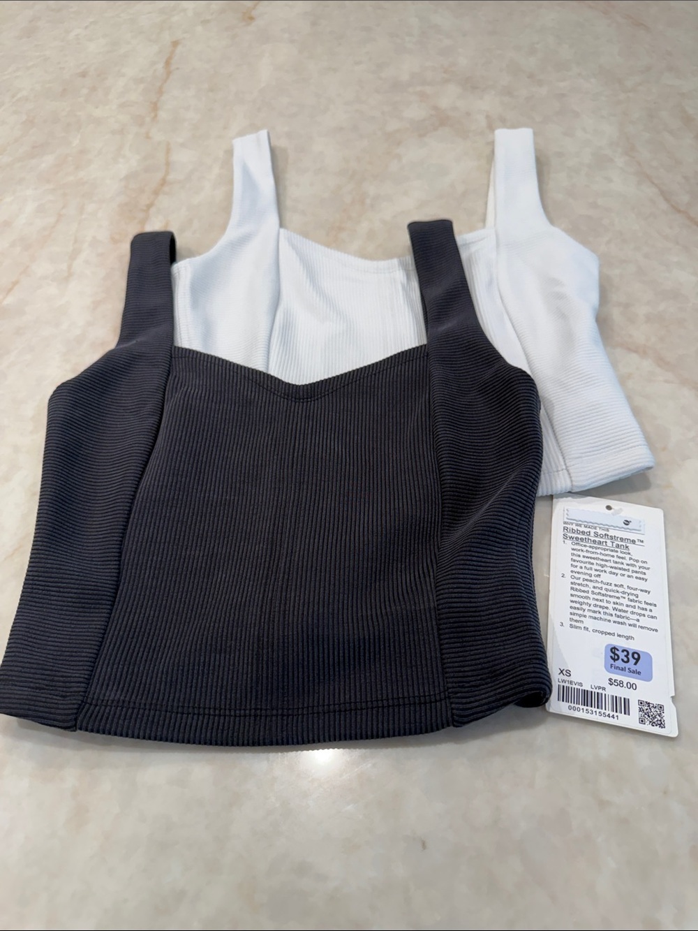 lululemon athletica Ribbed Square-Neck Crop Tops — White & Charcoal